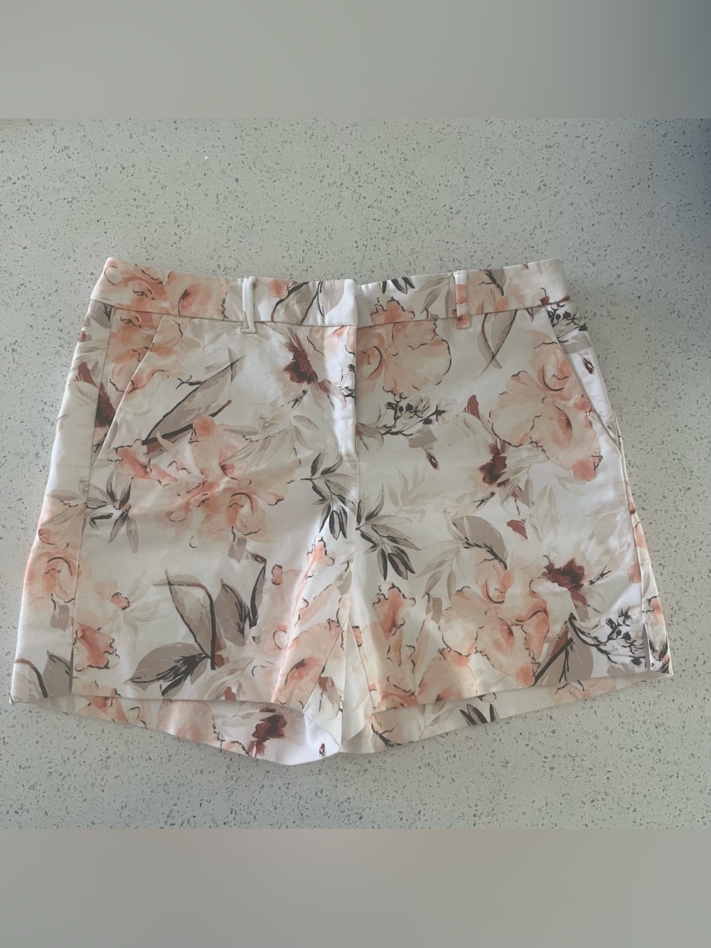 White House Black Market Peach & Cream Floral Bermuda Shorts